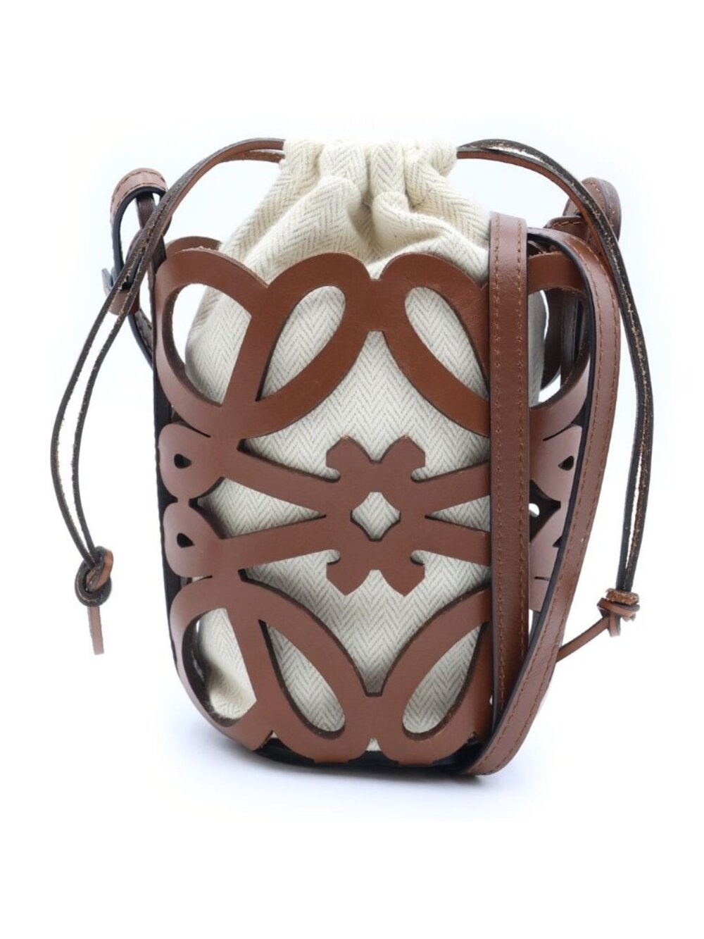Loewe Anagram Cutout Pocket Mini Shoulder Bag Brown Ivory